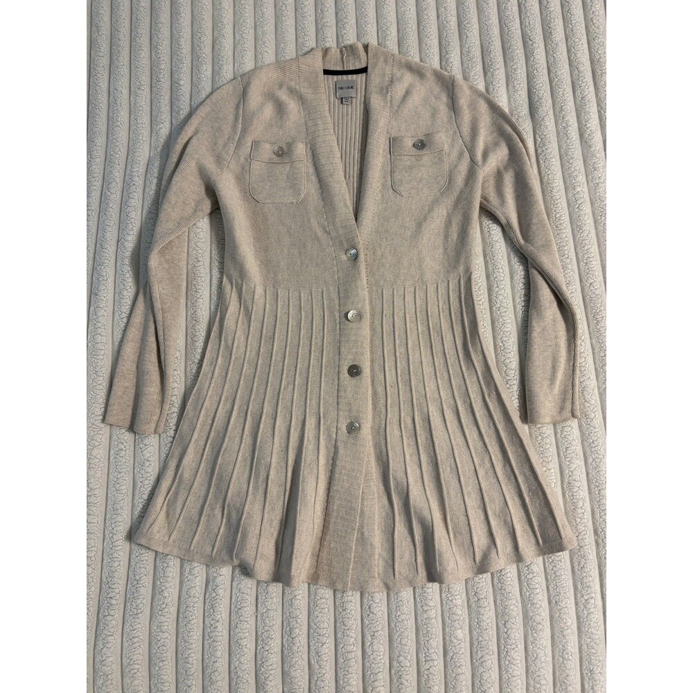 NIC+ZOE babydoll button up v neck cardigan women’s XS Beige Y2K gossip girl